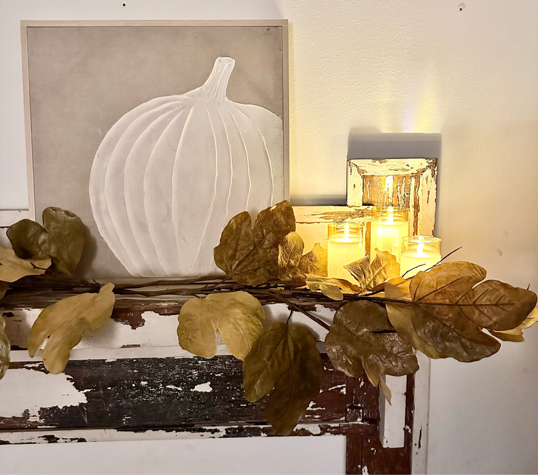 Fall mantel, fall decor, fall home decor, pumpkin wall art, flameless candles, cozy decor, fall decorations, fall leaves, fall stems, fall garland 

#LTKstyletip #LTKSeasonal #LTKhome