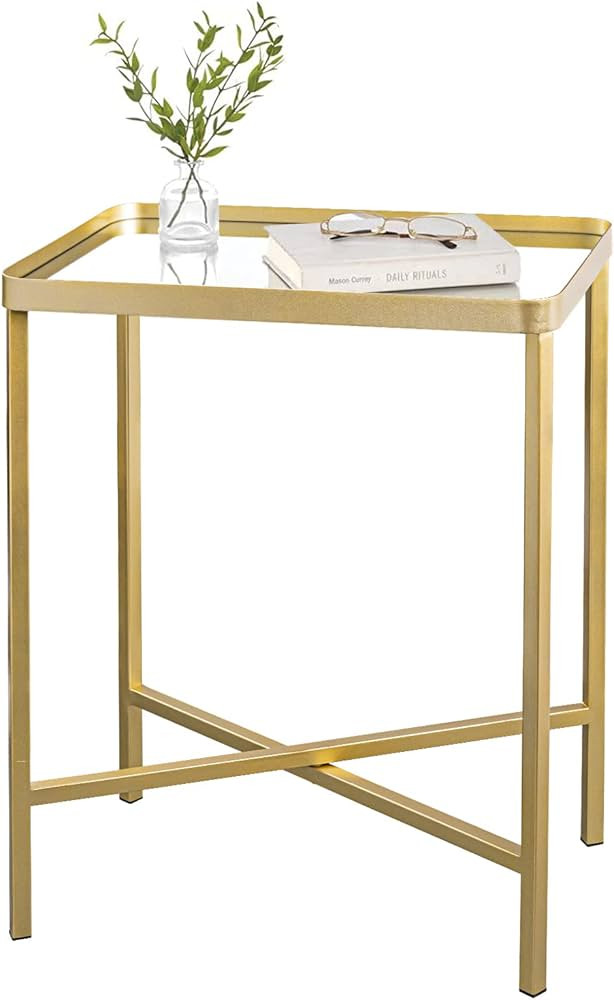 SeekElegant Gold Side Table, Narrow End Table with Mirrored Top, Modern Rectangular Side Table, M... | Amazon (US)