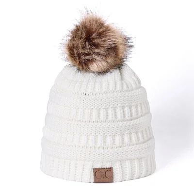 Winter CC Beanie Faux Fur ball Hats Ladies Women Girls Knitted Wool Hat Skullies Thicken Warm Cap... | Walmart (US)