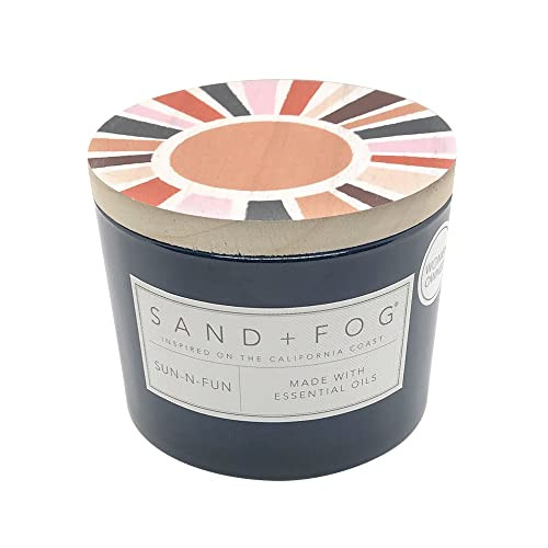 Sand + Fog Sun-n-Fun Scented Candles | Additional scents & Sizes | Made with Essential Oils | 12 oz | Wood lid Painted with Sun Motif | Amazon (US)