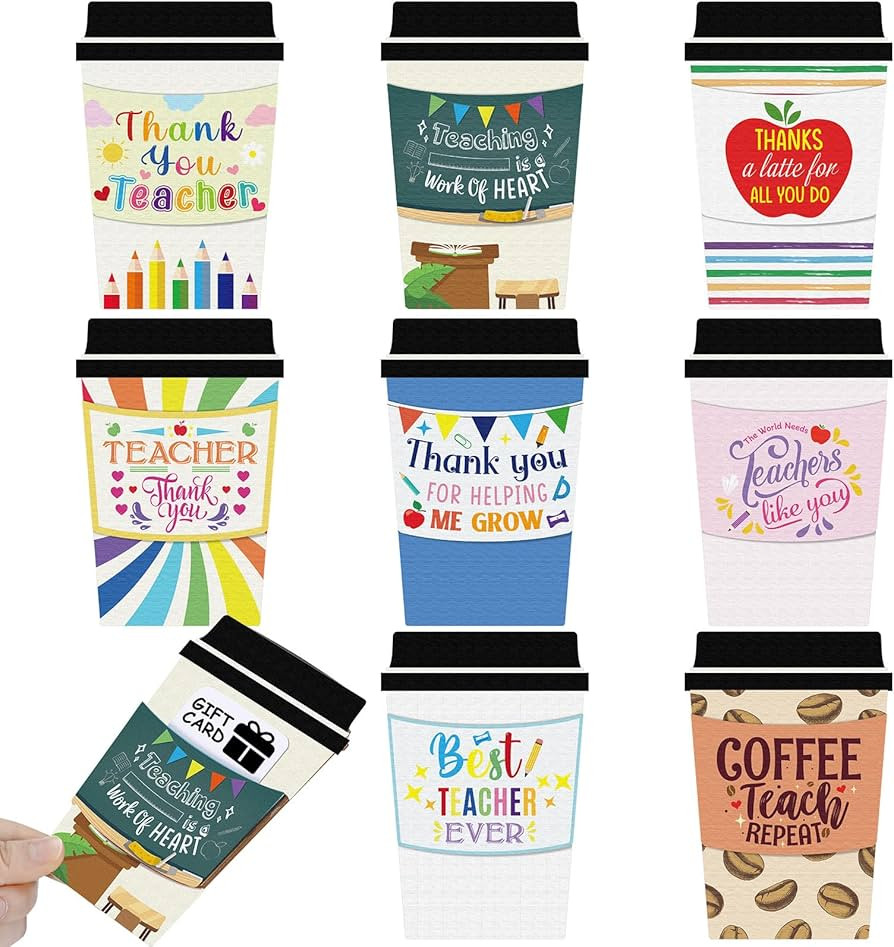 8 Pcs Teacher Appreciation Coffee Gift Card Holder Thanks a Latte Coffee Holiday Money Holder Car... | Amazon (US)