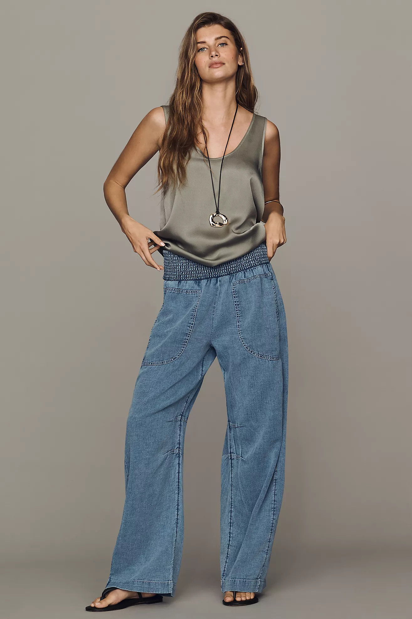 Pilcro Reese Barrel-Leg Jeans in Cross-Weave Cotton | Anthropologie (US)