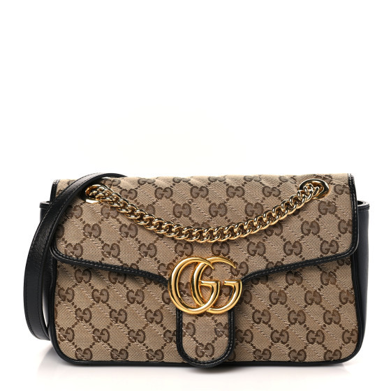 Monogram Matelasse Diagonal Small GG Marmont Shoulder Bag Beige Black | FASHIONPHILE (US)