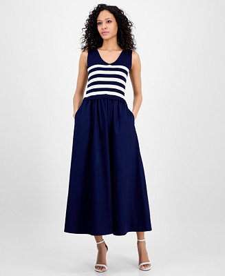Women's V-Neck Sleeveless Mixed-Media Dress | Macy's