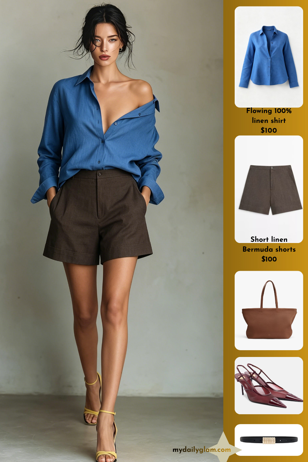 Effortless Cool Summer Outfit | Slouchy Blue Linen Shirt + High Waist Brown Shorts
#SummerShortsOutfit
#LinenShirtOutfit
#CasualChicStyle 

 #LTKootd #LTKOver40 #LTKWorkwear