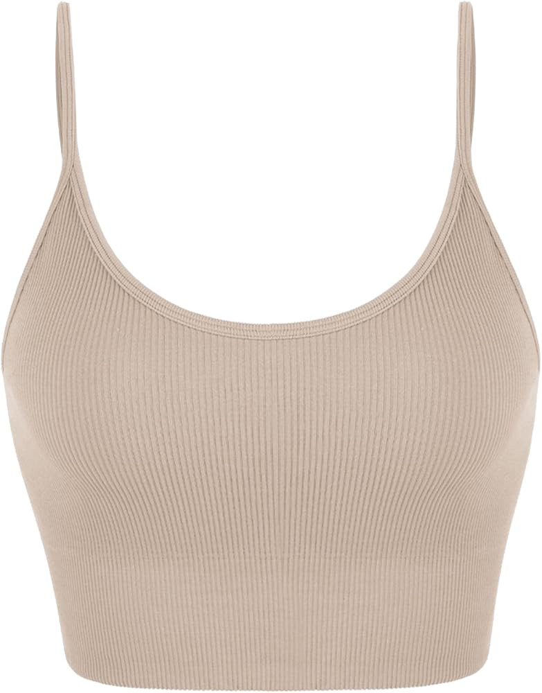 ODODOS 3-Pack Seamless Sports Bra for Women Ribbed Camisoles Non Padding Yoga Bra Crop Tank Tops | Amazon (US)