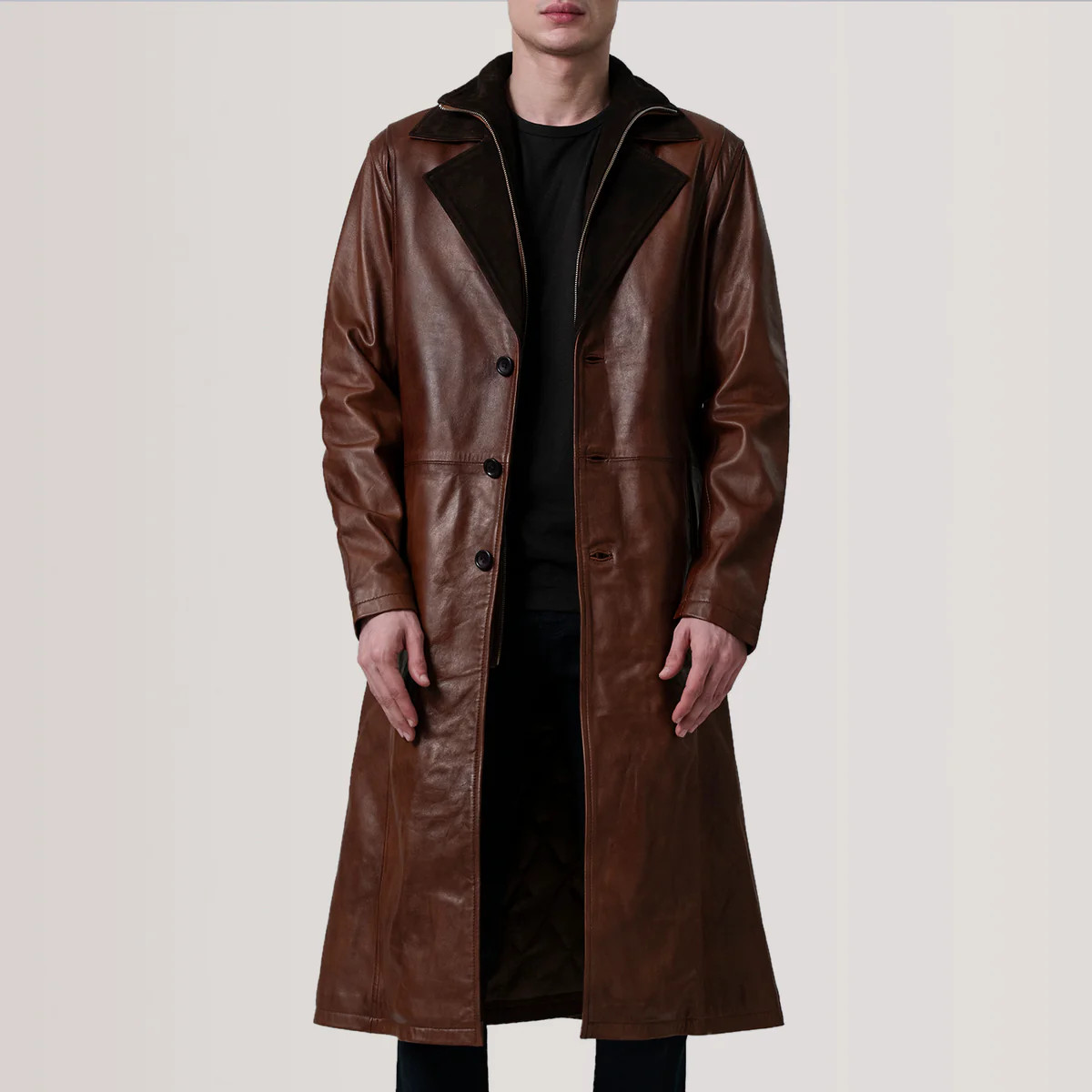 Charlton Waxed Brown Leather Single Breasted Coat For Men -The Jacket Maker United States | The Jacket Maker