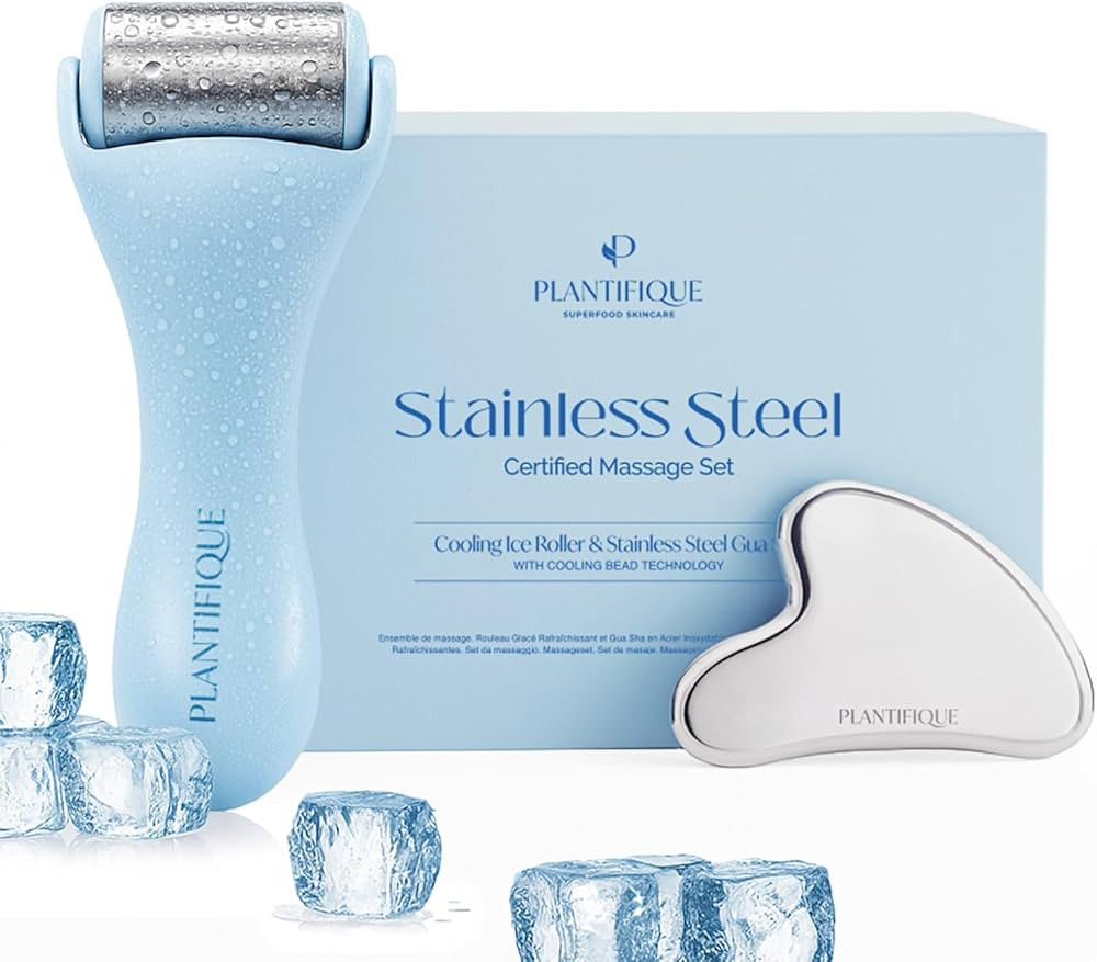 PLANTIFIQUE Facial Ice Roller and Stainless Steel Gua Sha Set - Cryotherapy Skin Care Massage Too... | Amazon (US)