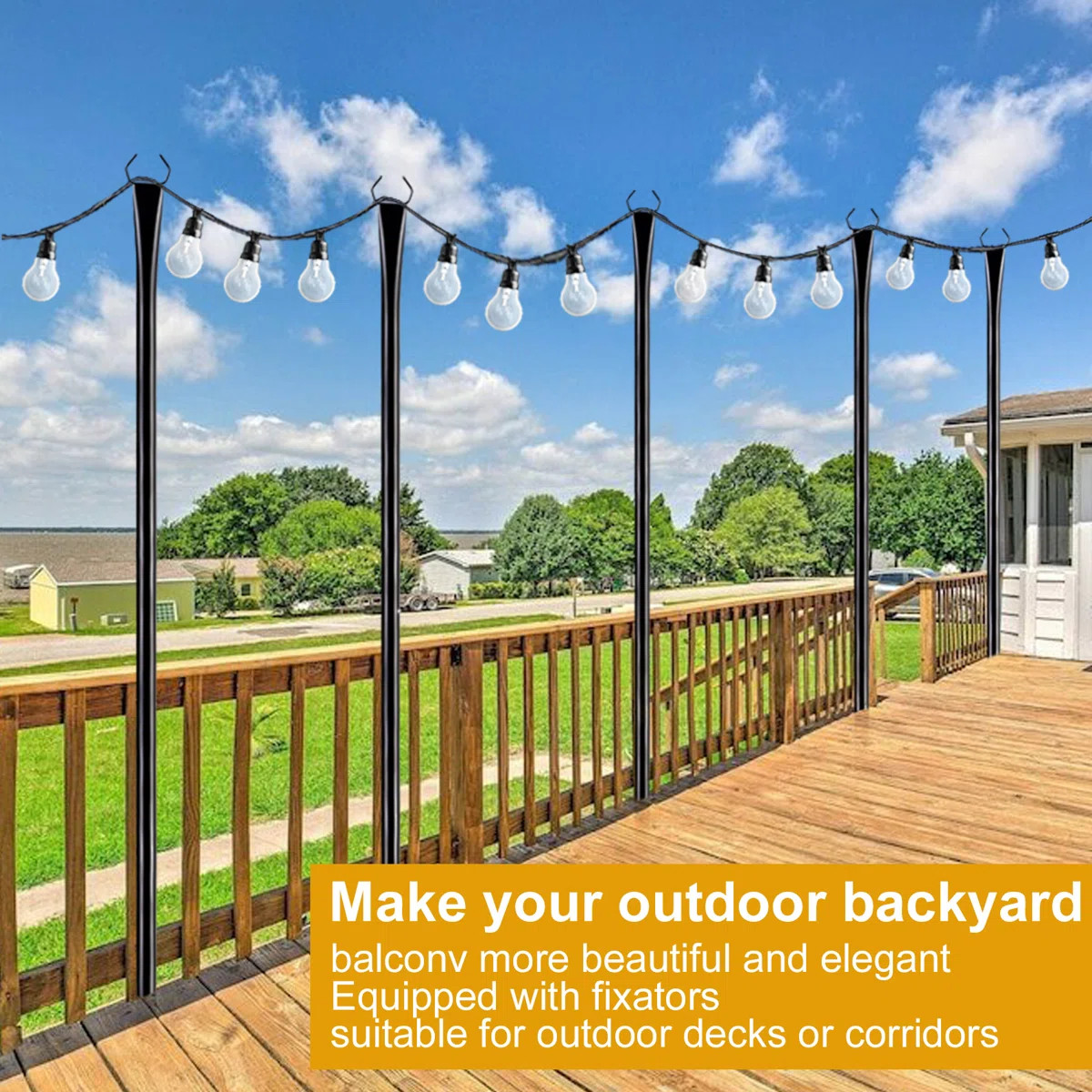 Huotian 10 ft Heavy Duty Metal String Light Poles Adjustable Outdoor Lighting Stand for Patio, Ba... | Wayfair North America
