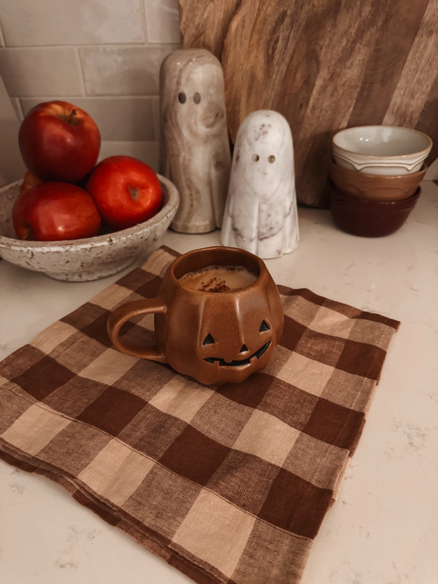 A few little Crate & Barrel finds I was way too excited about 🤎🎃 This pumpkin mug is the cutest and the brown gingham napkins just scream cozy fall. It’s always the little seasonal details for me 🍂☕️

#LTKSeasonal #LTKHome
