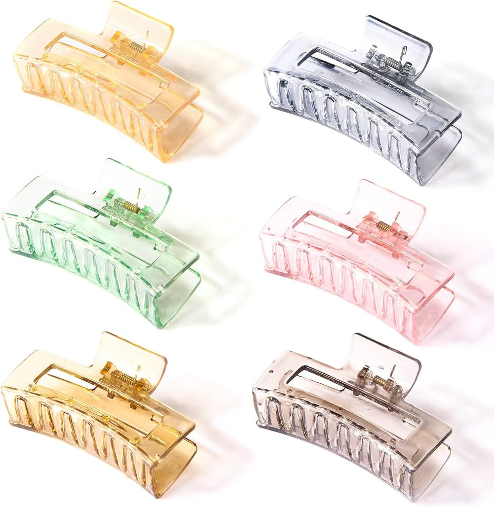 2023 NEW Hair Claw Clips, 6 Pack Non-Slip Banana Hair Claw Clips,Rectangular Powerful Hair Clips ... | Amazon (US)
