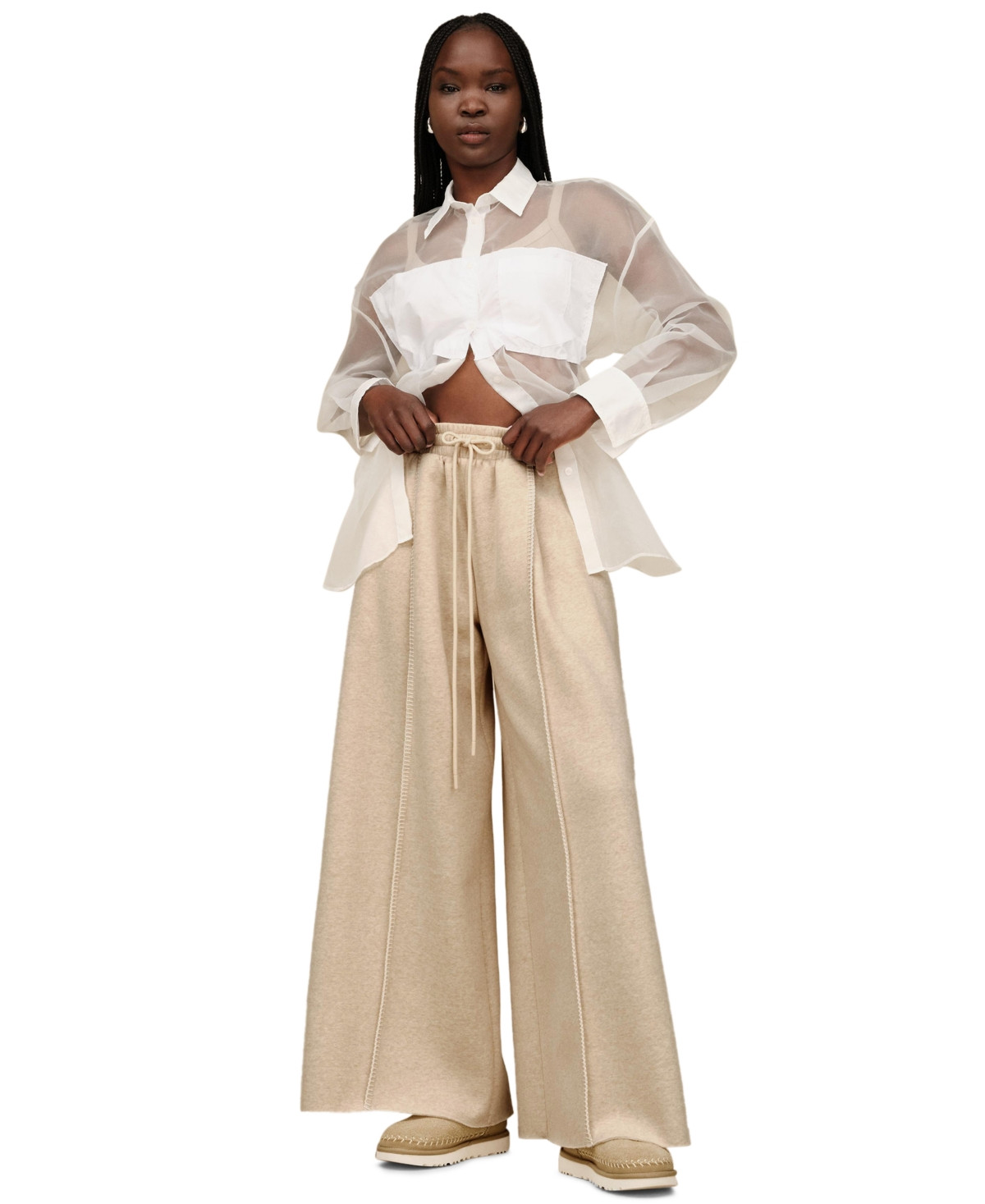 Ugg Women's Classic Extra Whipstitch Detail Extra Wide-Leg Pants - Sand Heather | Macy's