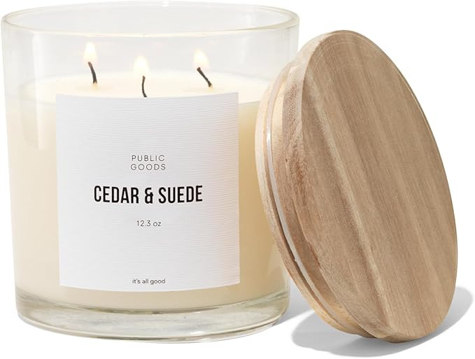 Public Goods Scented Soy Candle for Women & Men | Large 3 Wick Glass Candle | Long Lasting & Non ... | Amazon (US)