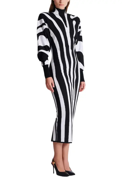 Balmain Long Knit Dress With Zebra Intarsia in Black at Nordstrom, Size 36 Eu | Nordstrom