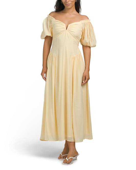 Basque Waist Puff Sleeve Dress | TJ Maxx