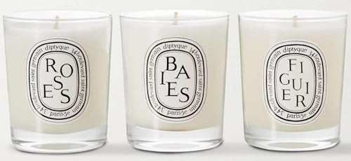 DIPTYQUE Baies Roses & Figuier Scented Candle 3 Piece Set 70 Grams Each Gift Boxed, White | Amazon (US)
