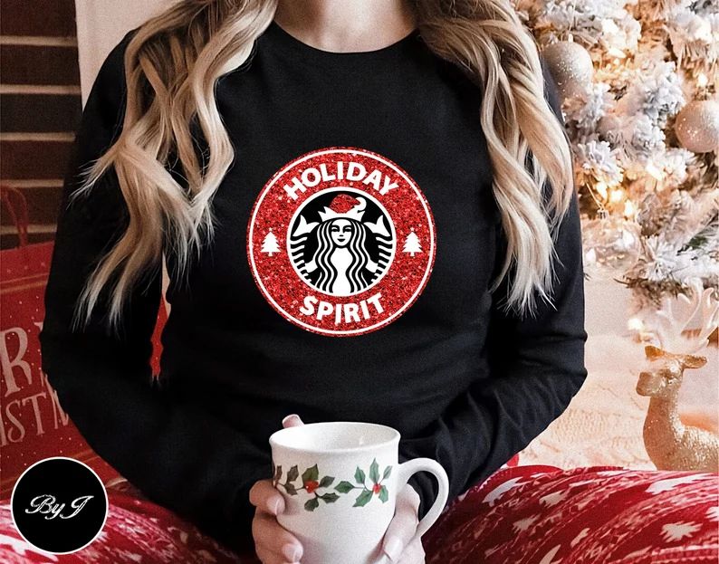 Starbucks Red Glitter Christmas Sweatshirt, Starbucks Holiday Sweatshirt, Starbucks Sparkle Sweat... | Etsy (US)