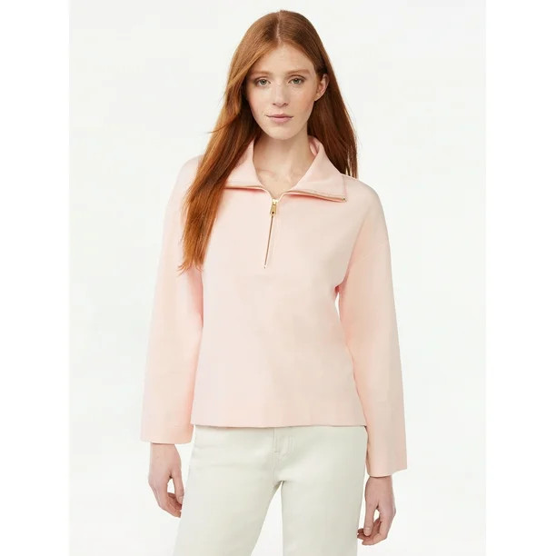 Free Assembly Women's Zip Front Mock Neck Top with Long Sleeves - Walmart.com | Walmart (US)