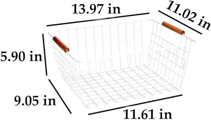 LeleCAT Large white wire baskets with Wooden Handles for storage pantry, Storage Organizer Basket... | Amazon (US)