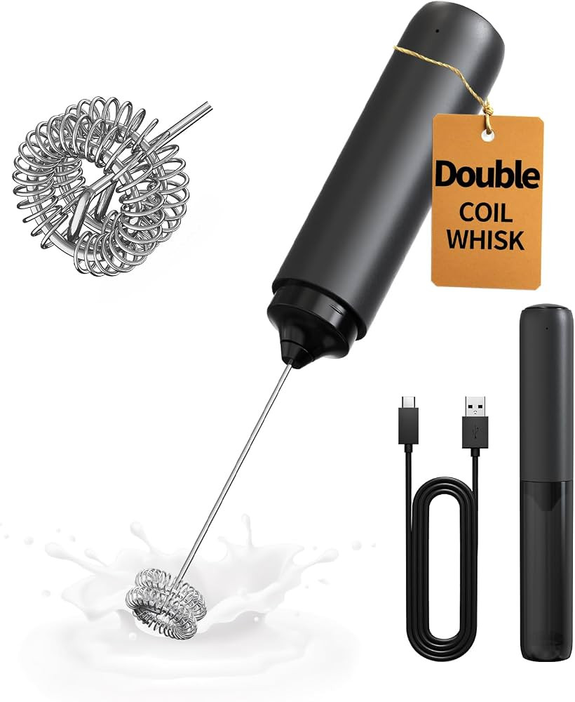 CIRCLE JOY Rechargeable Milk Frother Handheld, Dual Coil Whisk Head Electric Coffee Frother, Port... | Amazon (US)