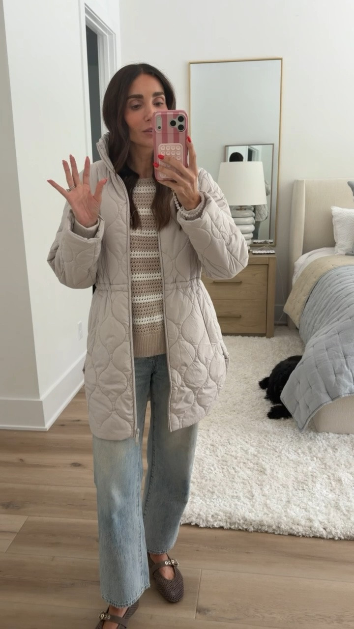 Nordstrom Anniversary Sale, nsale, striped sweater size S, Zella quilted jacket size XS, Steve Madden mary jane flats.

#LTKSaleAlert #LTKOver40 #LTKootd