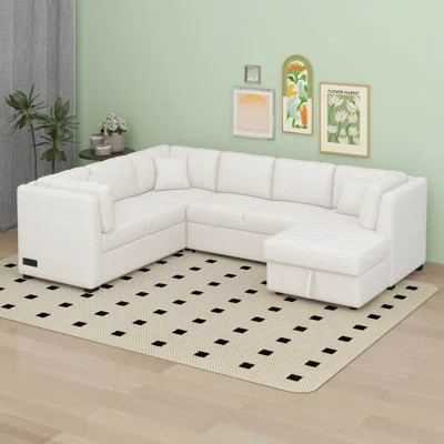 Sectional Sofa Pull-Out Sofa Bed Sleeper With A Storage Ottoman,Three Pillows And Charging Devices | Wayfair North America