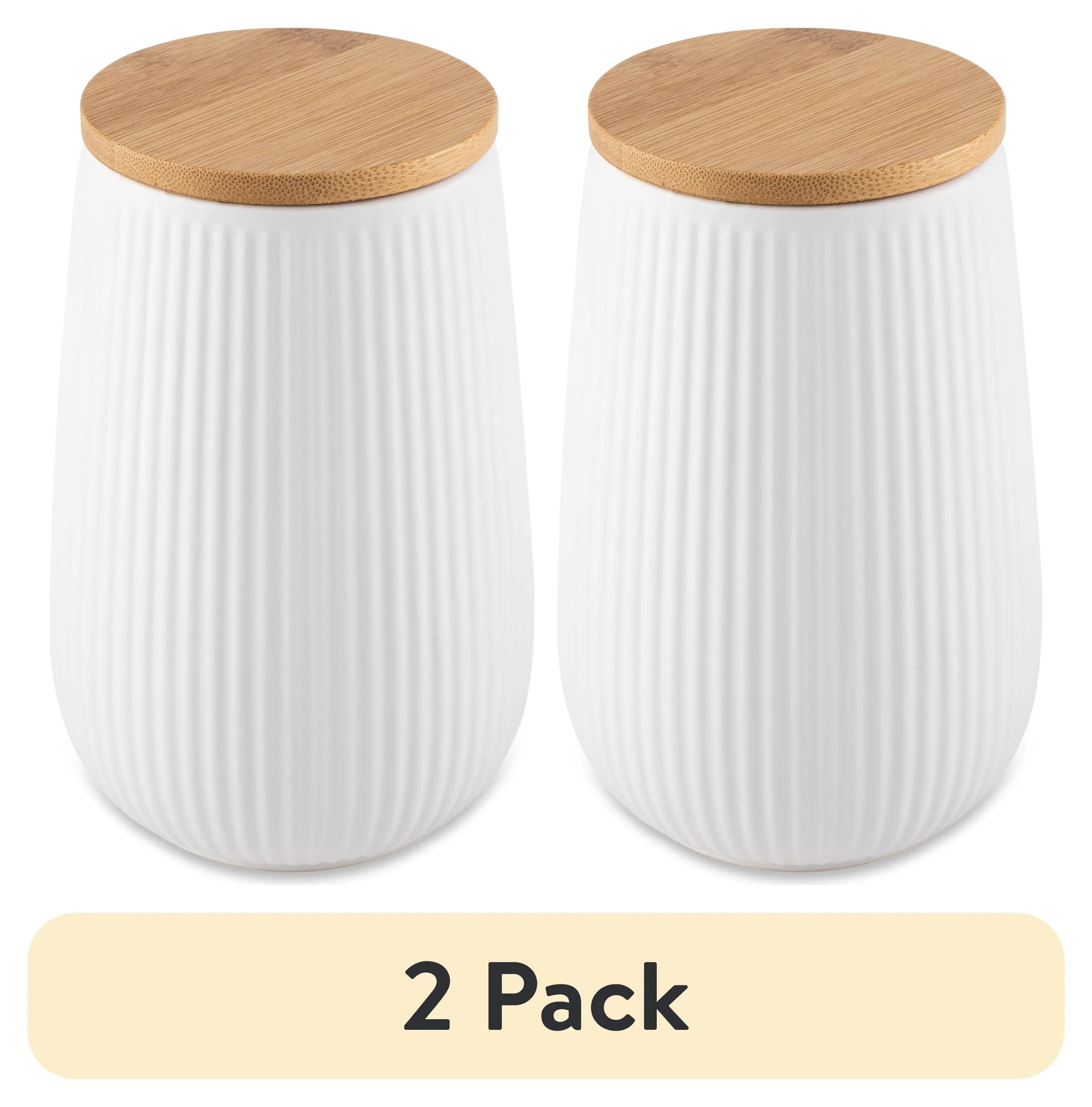 (2 pack) Thyme & Table Large (1.2 L) Ceramic Ribbed Kitchen Organization Canister with Bamboo Lid... | Walmart (US)