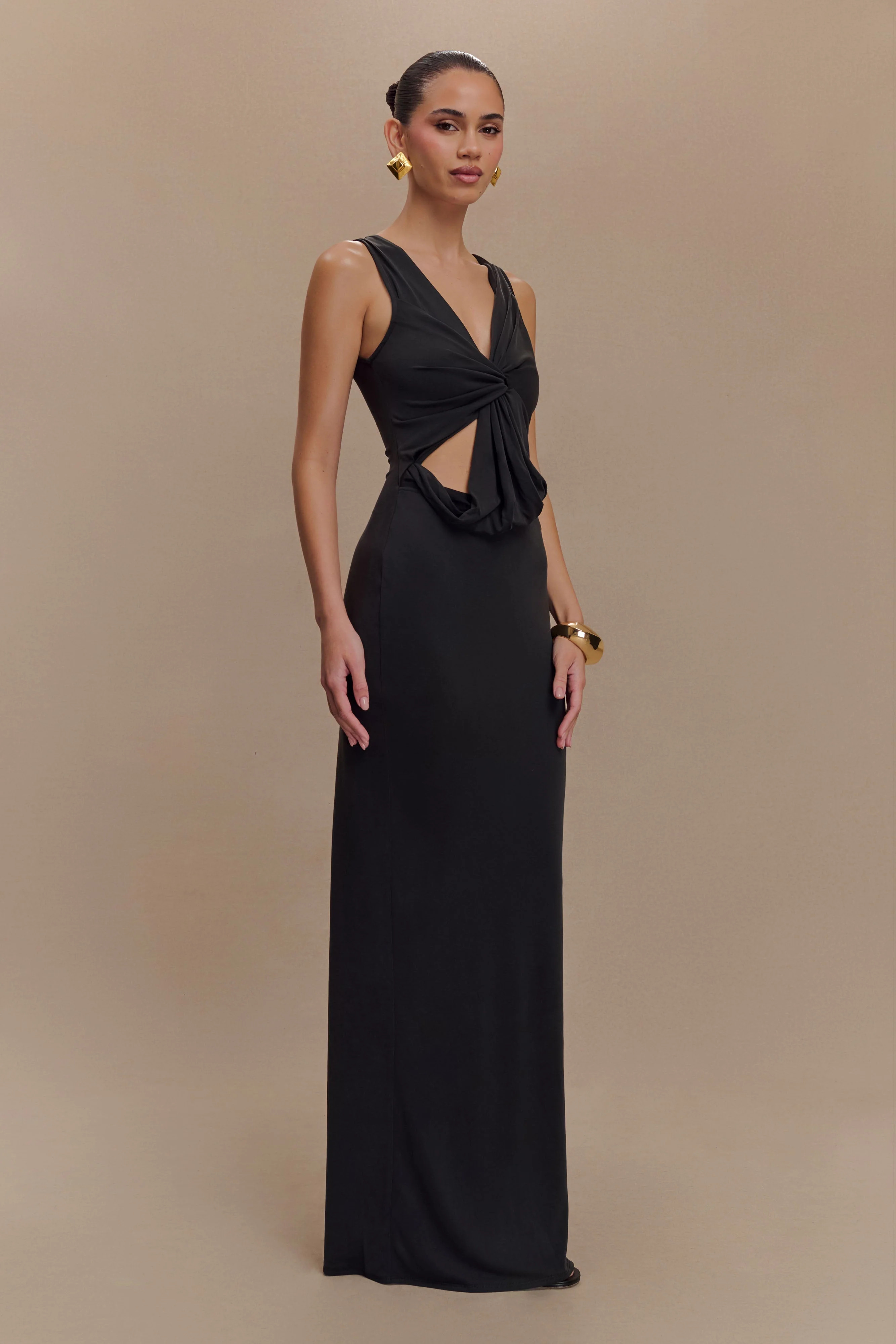Kassidy Peached Jersey Maxi Dress - Black | MESHKI US