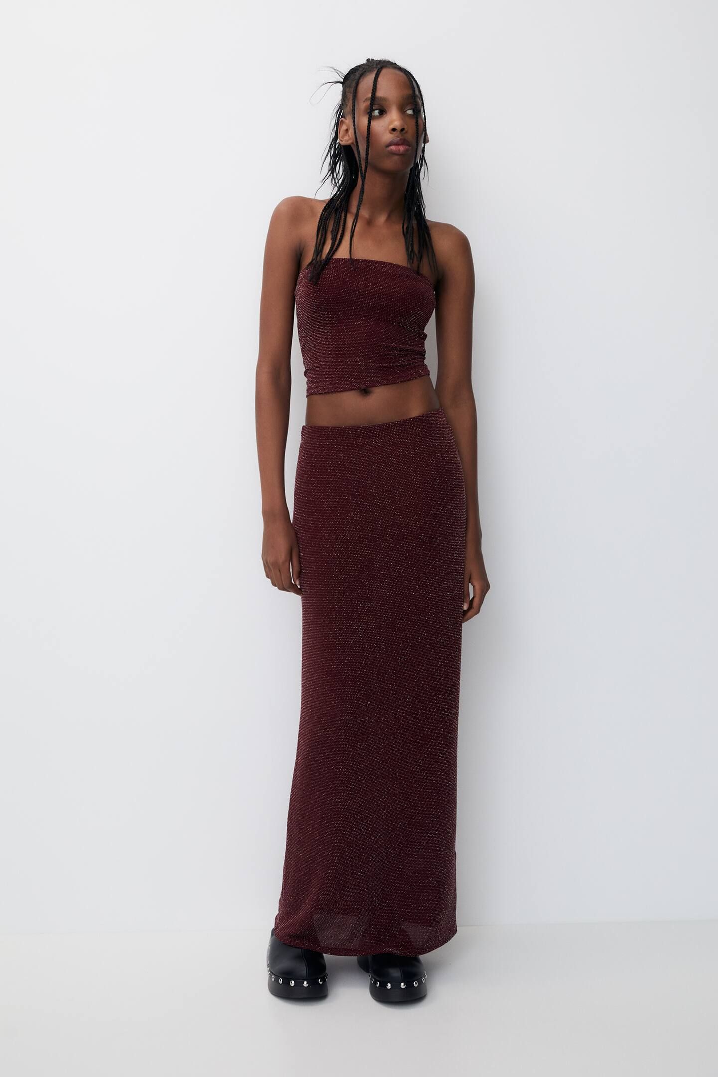 Long shiny detail skirt | PULL and BEAR UK