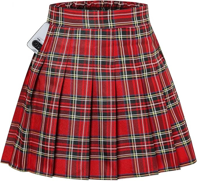 SANGTREE Women Girls Pleated Skirts with Shorts, Elastic Waist Uniform Plus Size Tennis Casual Sk... | Amazon (US)