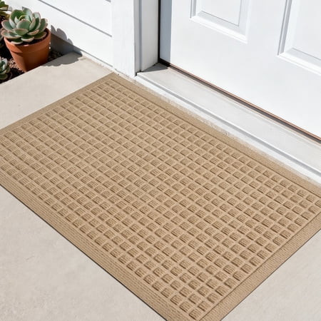 Front Doormat Non Slip Outdoor Mat 24"x36", Dirt Trapper TPE Welcome Mats Outdoor Indoor Rug, Durable Easy Clean Low Profile Doormat for Garage ,Entryway ,Patio, High Traffic Areas, Beige | Walmart (US)