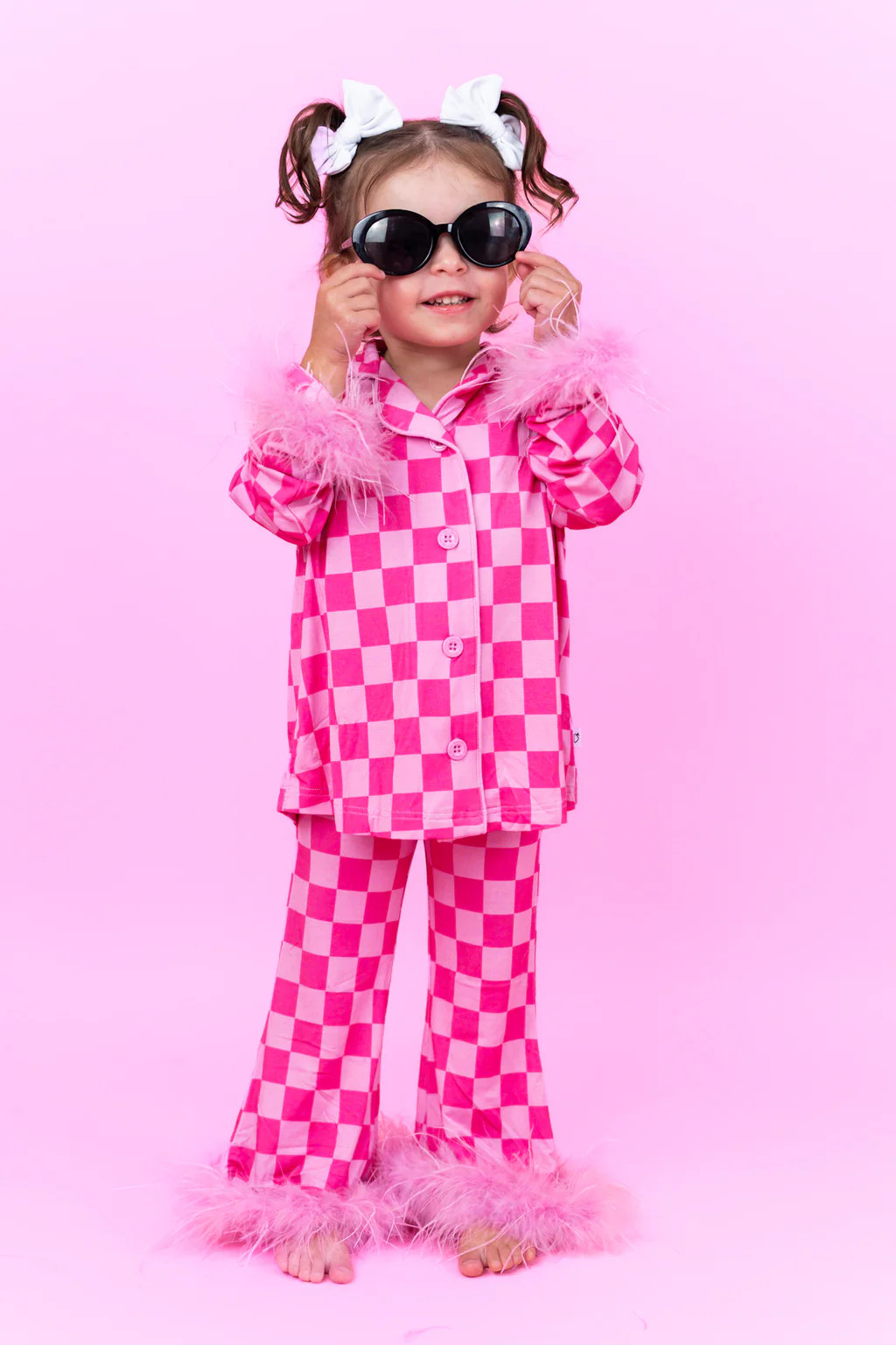 BUBBLEGUM CHECKERS GIRL’S FLARE FEATHERED DREAM SET | DREAM BIG LITTLE CO