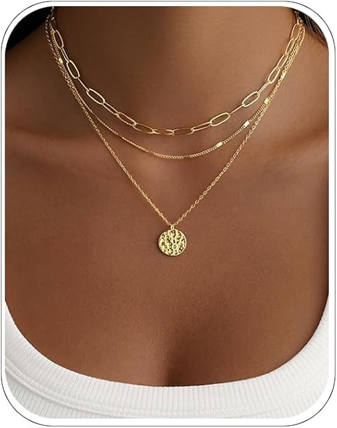 Layered Gold Necklace for Women, 14K Gold Plated Necklace Stack for Women, Dainty Adjustable Gold... | Amazon (US)