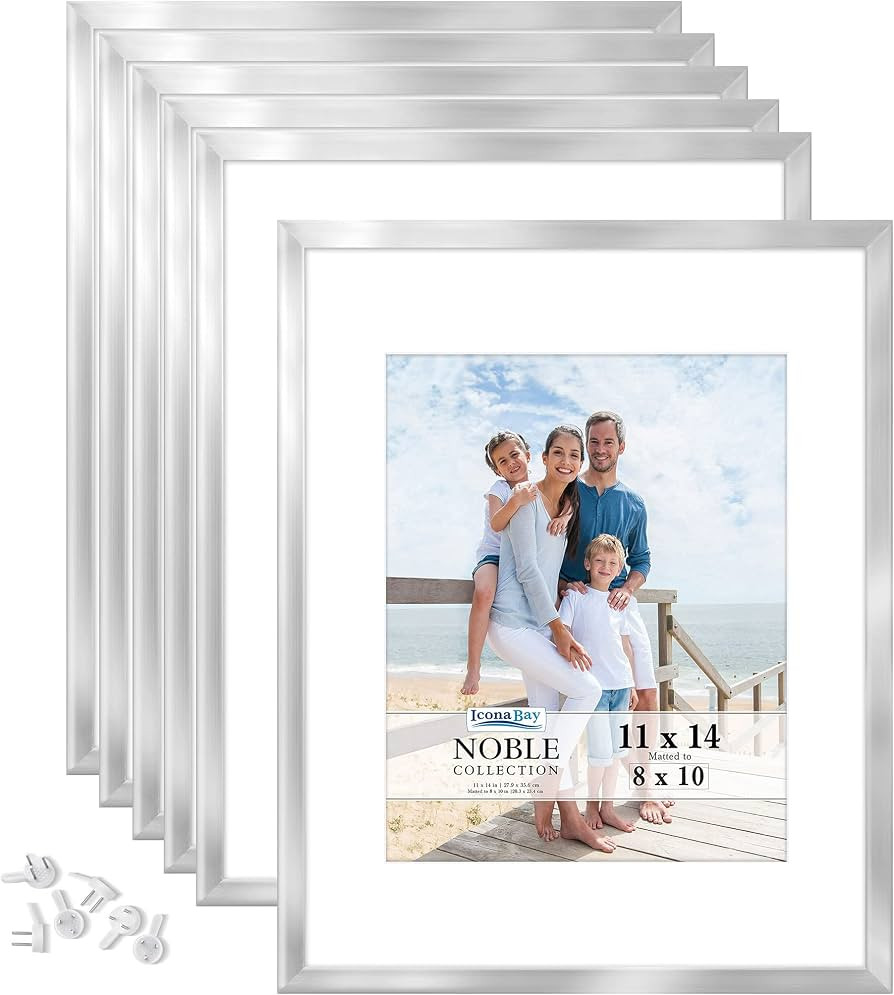 Icona Bay 11x14 Picture Frames w/Removable Mat for 8x10 Photos (Silver, 6 Pack), Modern Professio... | Amazon (US)