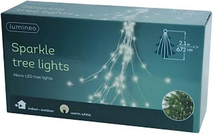 Lumineo 672 Micro LED Warm White Christmas Tree Lights Set, Green Wire | Amazon (US)