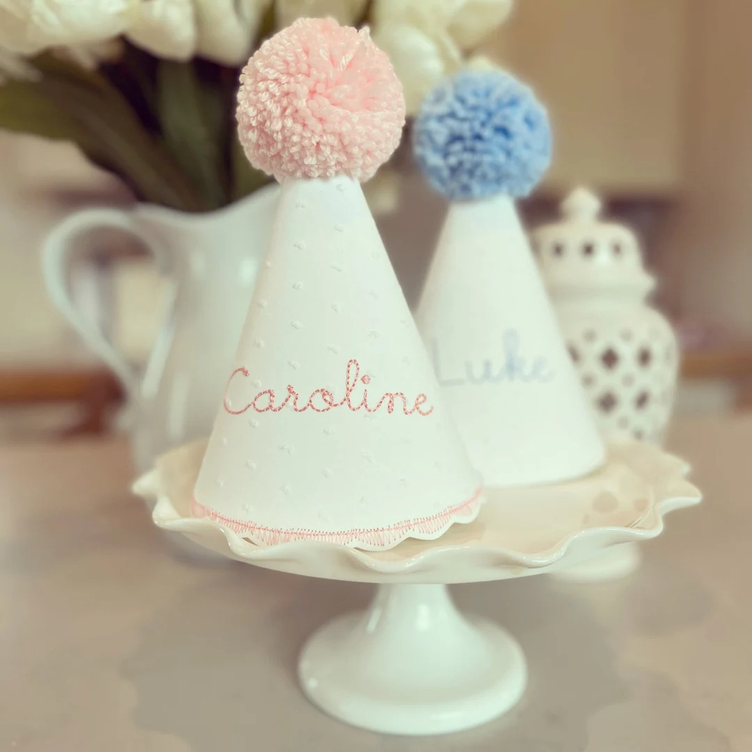 Classic Vintage Stitch Personalized Swiss Dot Birthday Party Hat Pink or Blue - Etsy | Etsy (US)