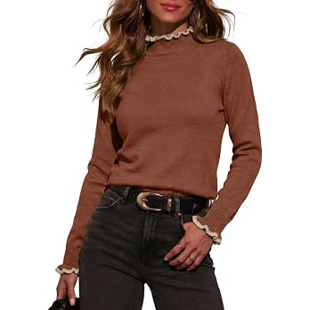 Sidefeel Womens Mock Neck Ruffle Pullover Sweaters | Amazon (US)