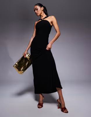 ASOS DESIGN trimmed halterneck maxi dress with twisted back detail in black | ASOS | ASOS (Global)