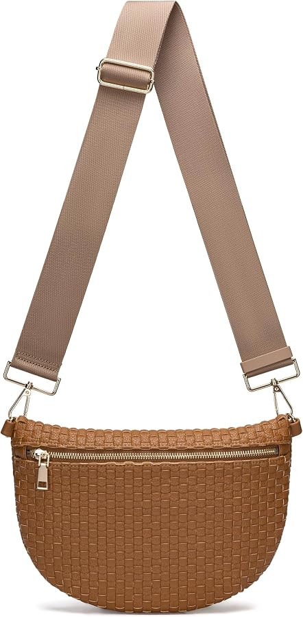 Woven Crossbody Bag for Women Stylish Leather Bum Bag Sling Purses Chest bag for Travel Festival | Amazon (US)