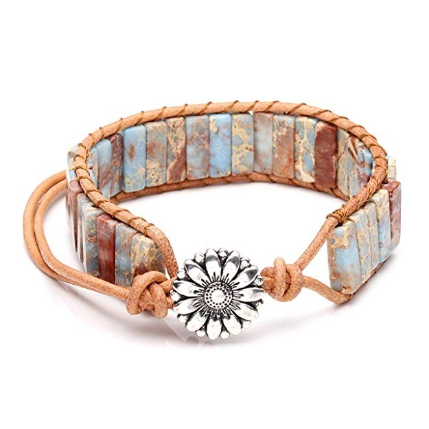 Top Plaza Chakra Imperial Jasper Wrap Adjustable Bracelet Boho Bohemian Yoga Leather Weave Bracel... | Amazon (US)