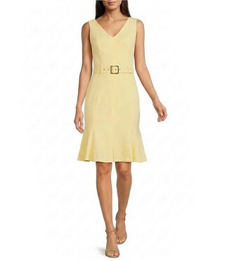 Scuba Crepe Sleeveless V Neck Dress | Dillard's