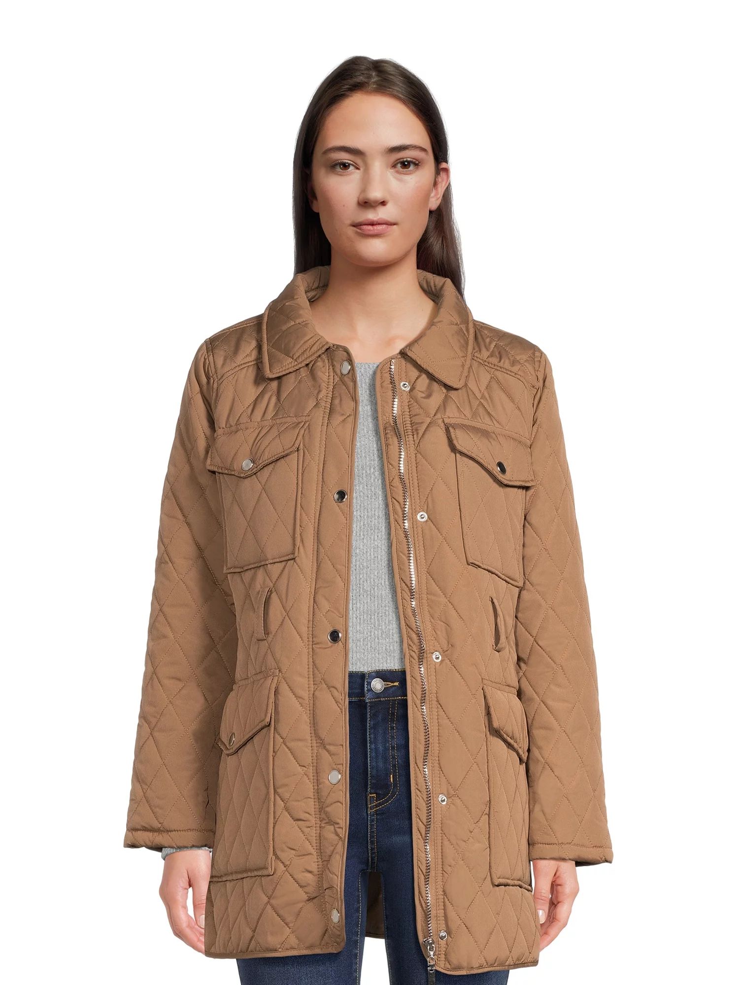 Urban Republic Women’s Thin Quilted Barn Jacket with Belt - Walmart.com | Walmart (US)