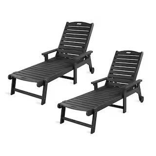 Helen Black Recycled Plastic Plywood Outdoor Reclining Chaise Lounge Chairs with Wheels for Poolside Patio (Set of 2) | The Home Depot