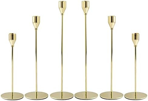 Gold Candle Holders,Set of 6 fit for 3/4" Tall Taper Yellow Gold Candlestick&Led Modern Metal Can... | Amazon (US)