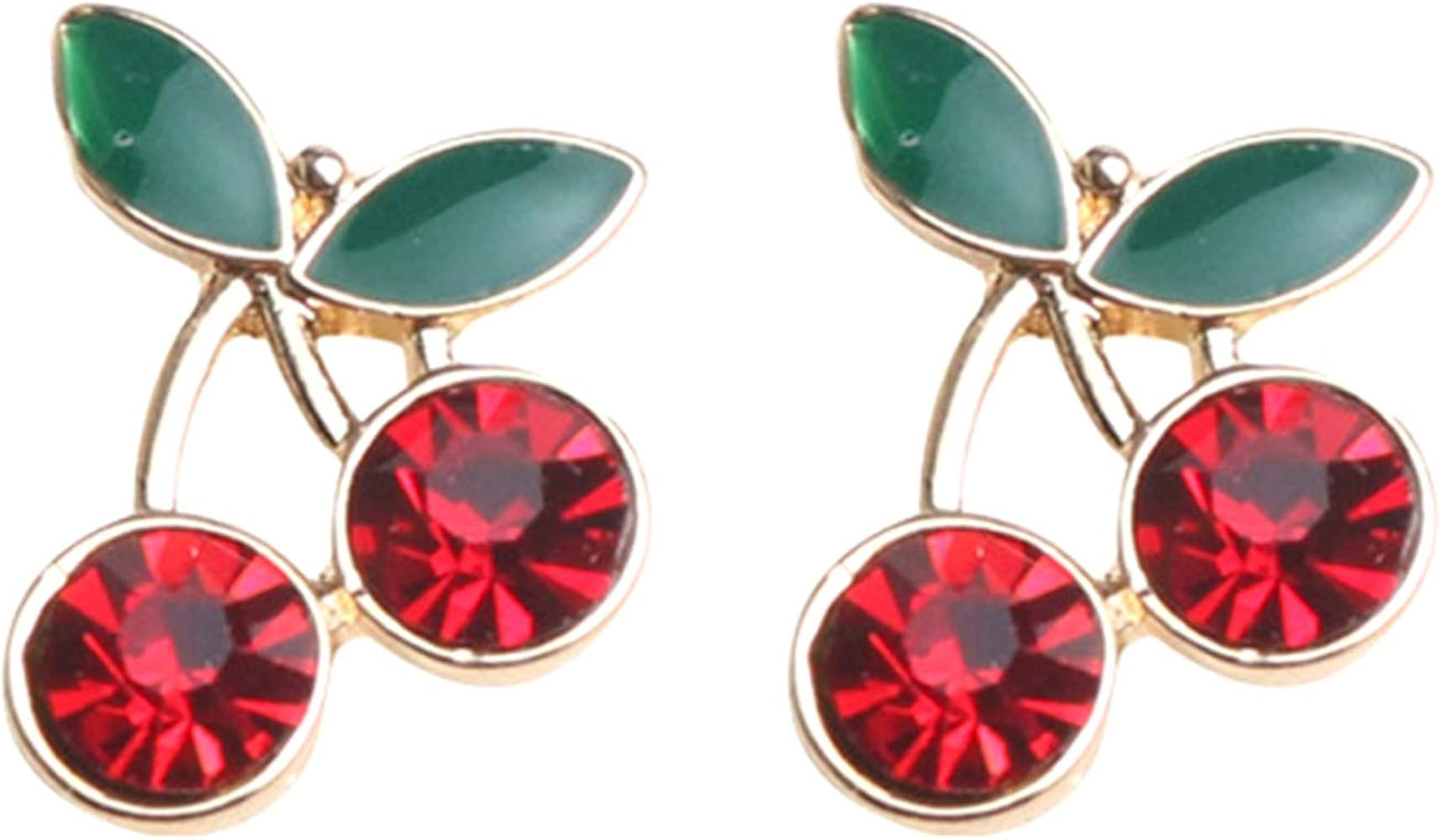 coadipress 18K Gold Plated Red Cherry Stud Earrings for Women Girls Elegant Shining Green Emerald... | Amazon (US)