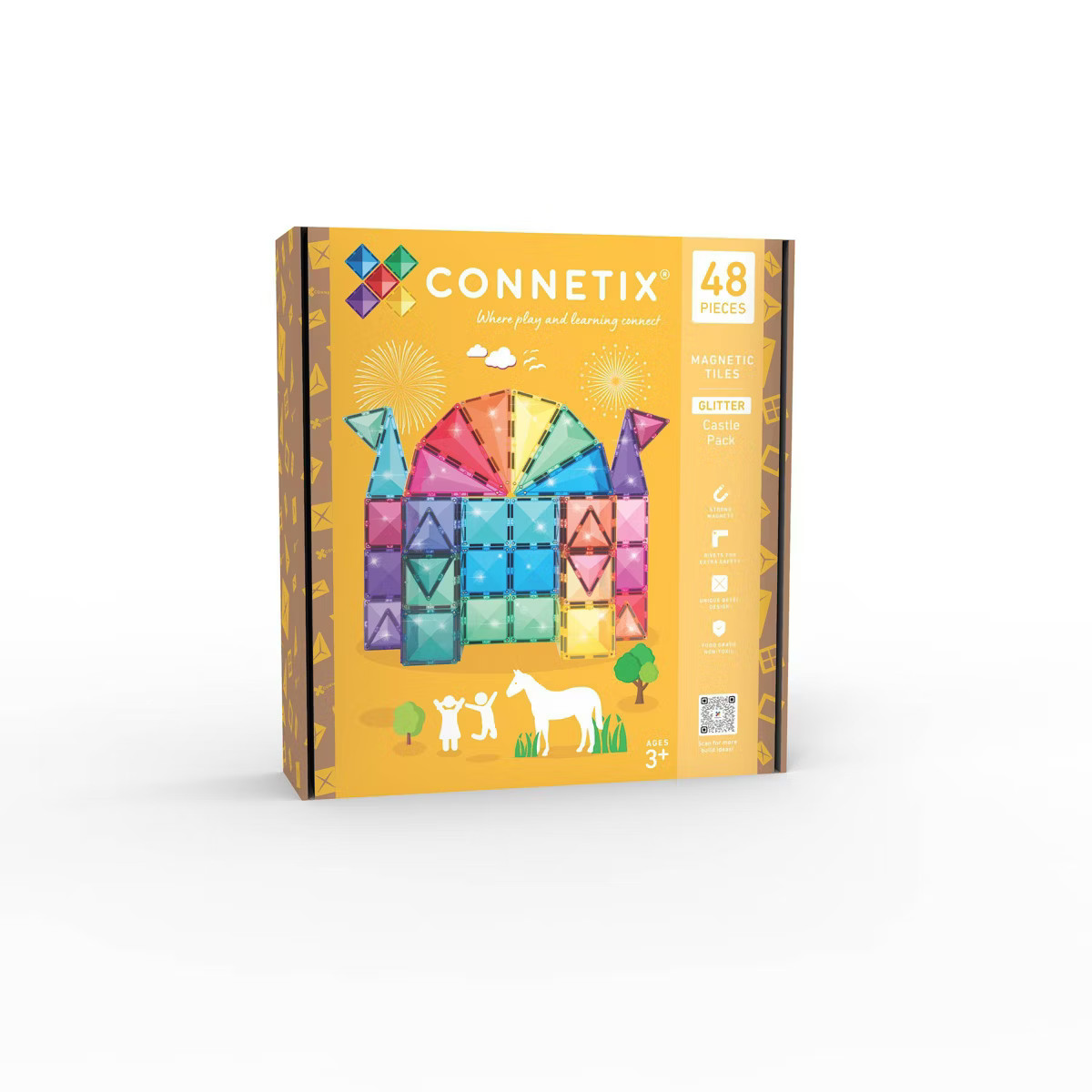 CONNETIX Magnetic Tiles Glitter Castle Pack 48pc: Educational Focus on Creative Thinking & Creati... | Target