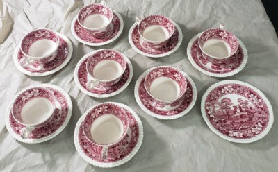 Set 8 Copeland Spode Tea Cups Saucers Pink Red Tower plus Plate Assorted Marks  | eBay | eBay US