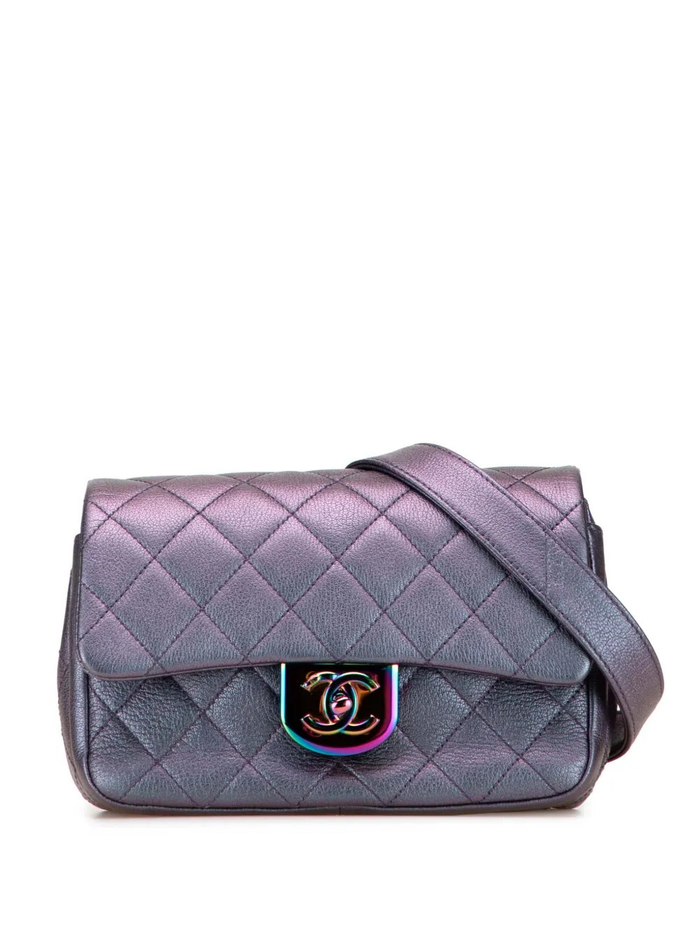 CHANEL Pre-Owned 2015-2016 Small Iridescent Goatskin Double Carry Waist Chain Flap satchel - Purple | Farfetch Global
