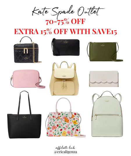 Mother’s Day gift ideas - Kate Spade bags! 70-75% off + extra 15% off with code SAVE15 🫶🏻

Quilted purse // black leather wristlet // green crossbody bag // scalloped purse // mini backpack // pink crossbody bag // black tote bag // flower print purse // mint green backpack 

#LTKGiftGuide #LTKitbag #LTKsalealert