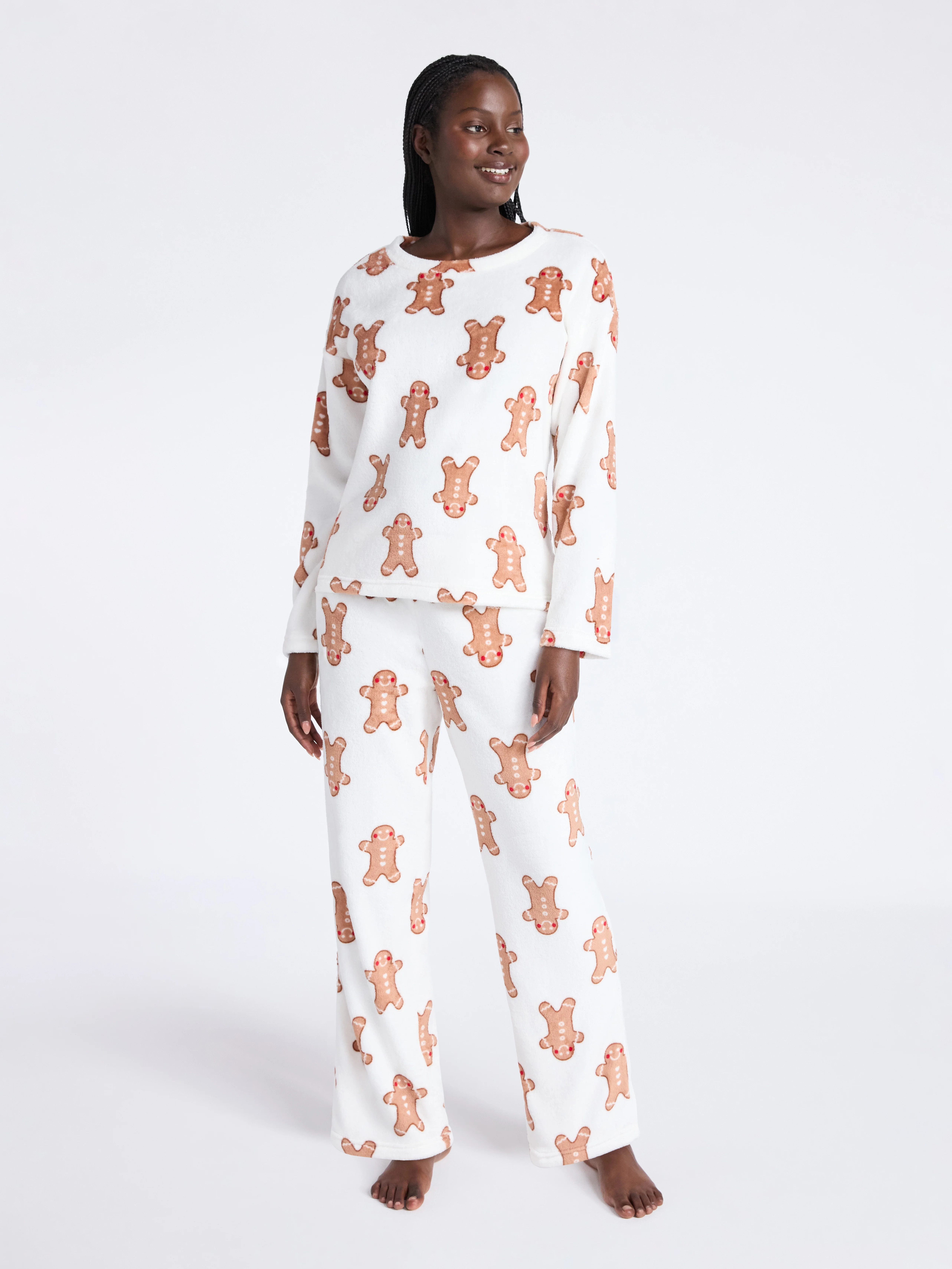 Joyspun Women's Folded Giftable Plush Long Sleeve Top and Pants Pajamas Set, 2-Piece, Sizes S-3X | Walmart (US)